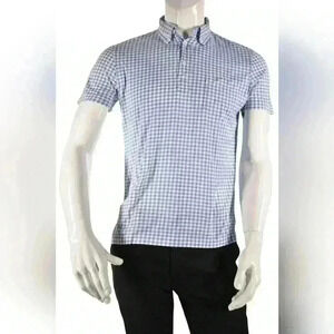 POLO RALPH LAUREN Light Blue  Gingham Pima Cotton Knit Preppy Polo Shirt Small